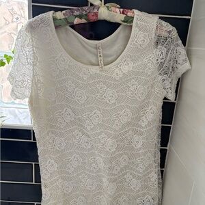 Elegant White Cream Lace Short Sleeve Top